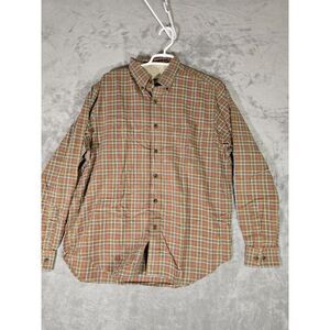 Eddie‎ Bauer Shirt Mens Medium Button Up Brown White Long Sleeve Woven Checked
